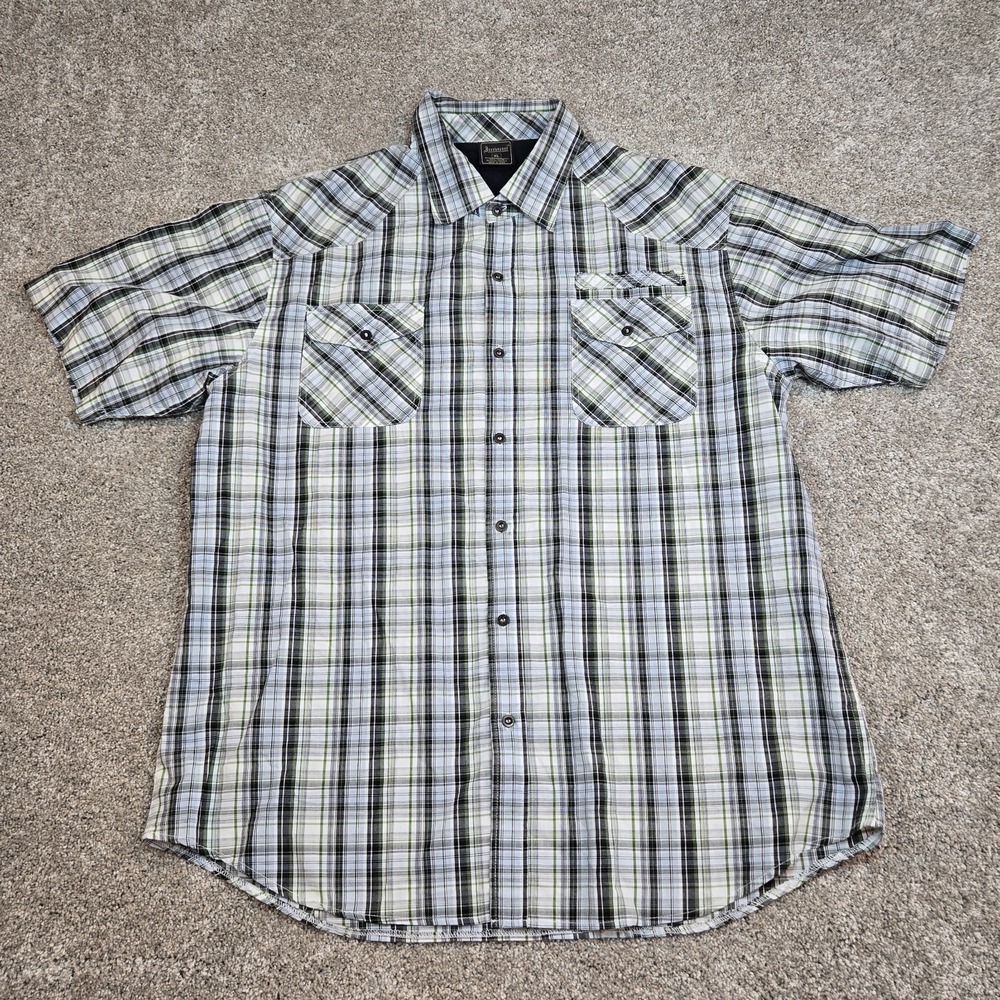 Irreverent Men's Shirt XL Button Down Short Sleeve Plaid Green Two Pocket